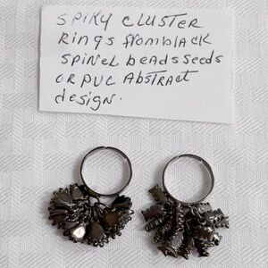 Spiky Cluster Adjustable Rings with Black/Bronze Abstract Designs